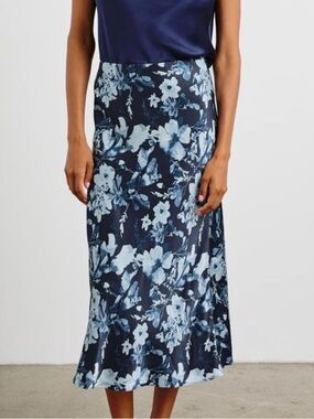 Rails Anya Floral Satin Midi Skirt in Indigo Blossoms NWOT Medium